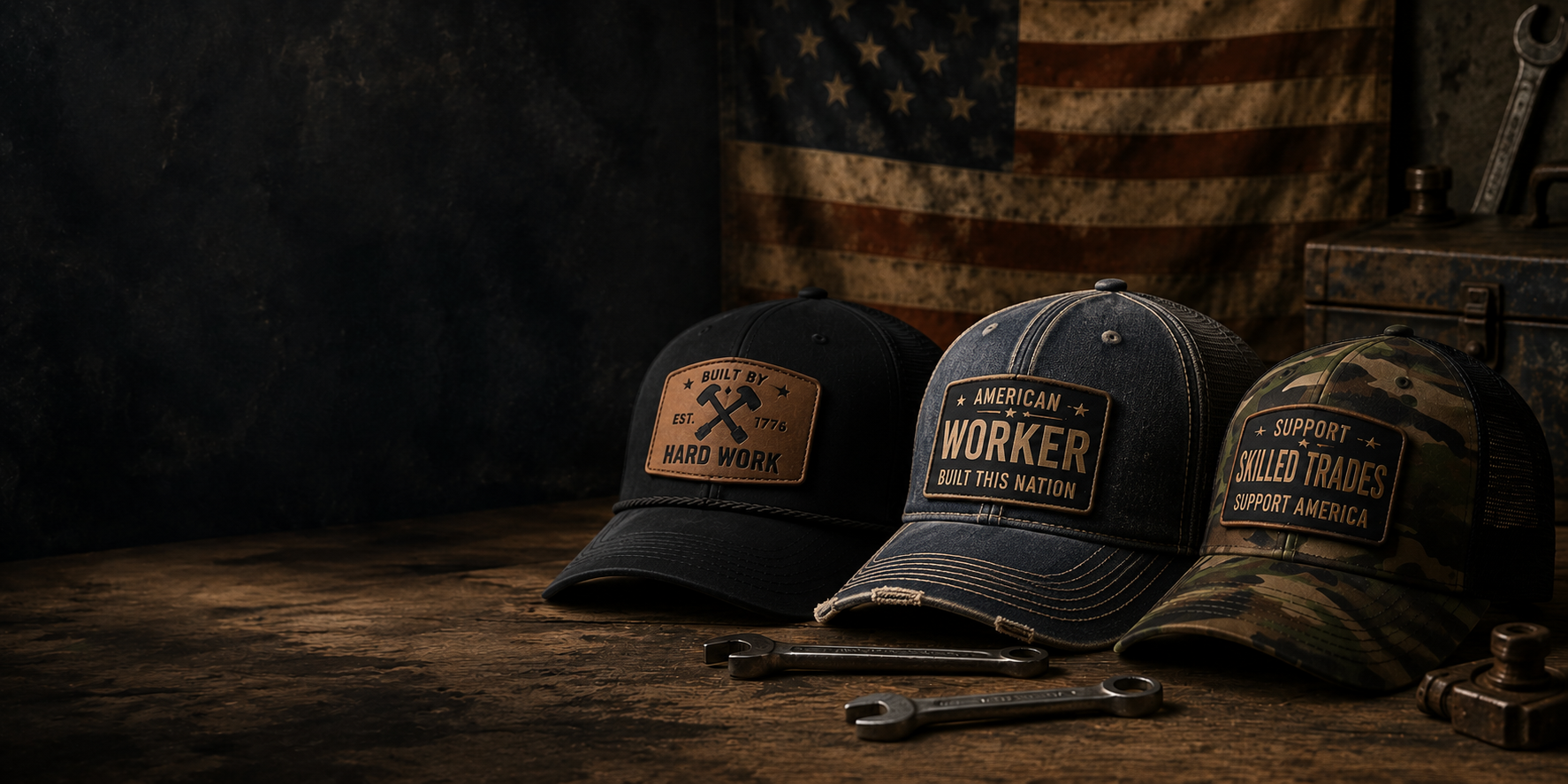HTBA - Hands That Build America Apparel, Hats, skilled trades, man cave