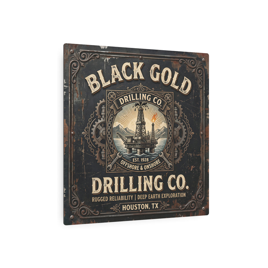 Oil Rigger - Black Gold Drilling Co. Metal Sign — Vintage Oil Rig Wall Art (Houston TX) - DCA0440