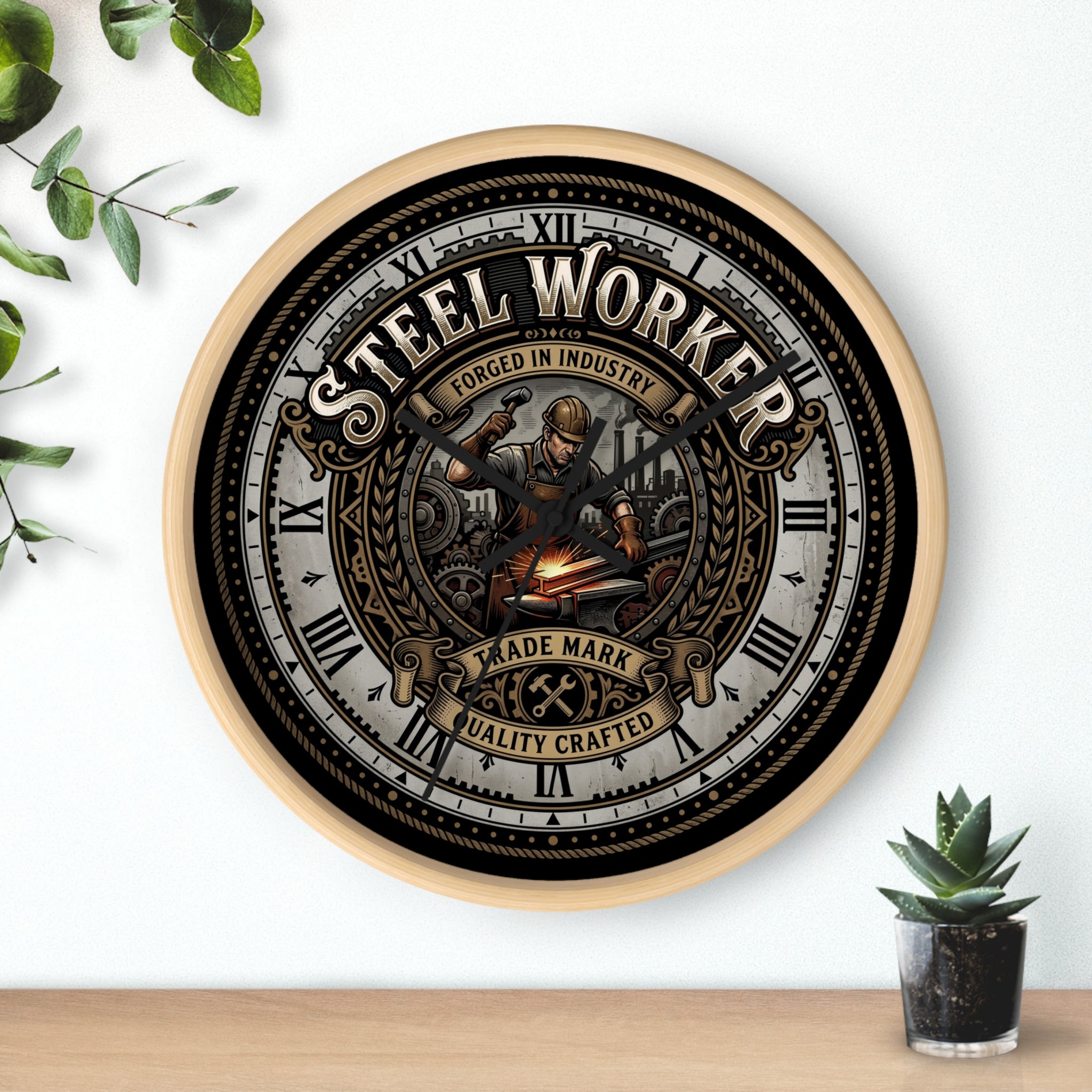 Steel Worker Wall Clock — Vintage Industrial Forge Clock - DCA0400