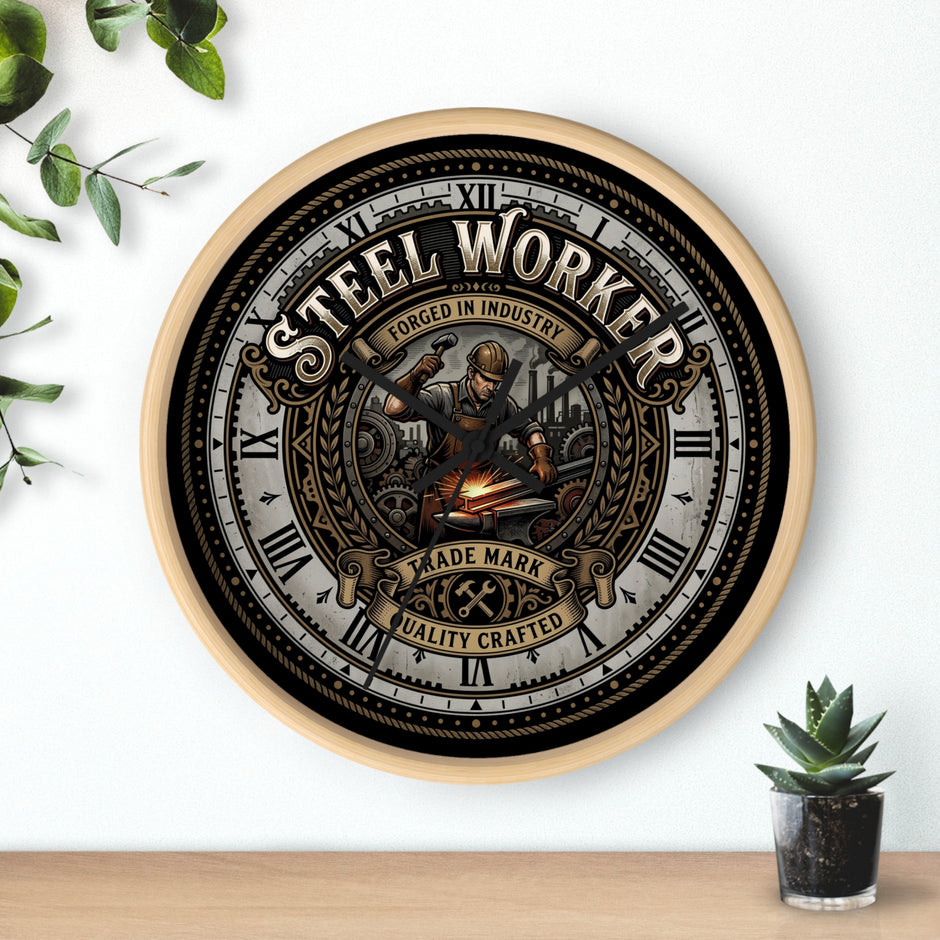 Steel Worker Wall Clock — Vintage Industrial Forge Clock - DCA0400