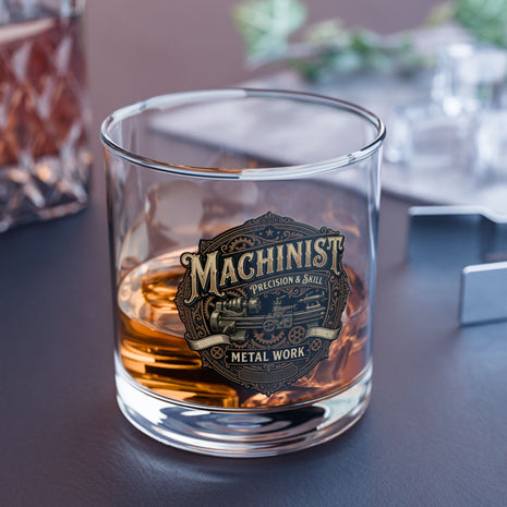 Machinist Metal Work 10oz Rocks Glass — Vintage Precision Workshop Whiskey Tumbler - DCA0410