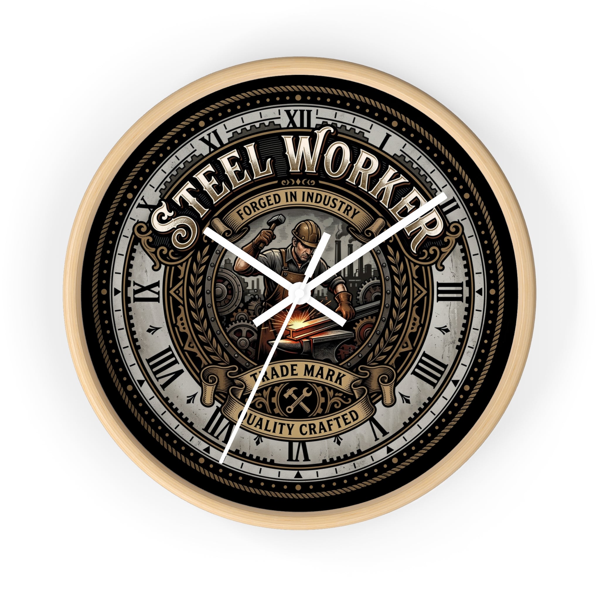 Steel Worker Wall Clock — Vintage Industrial Forge Clock - DCA0400