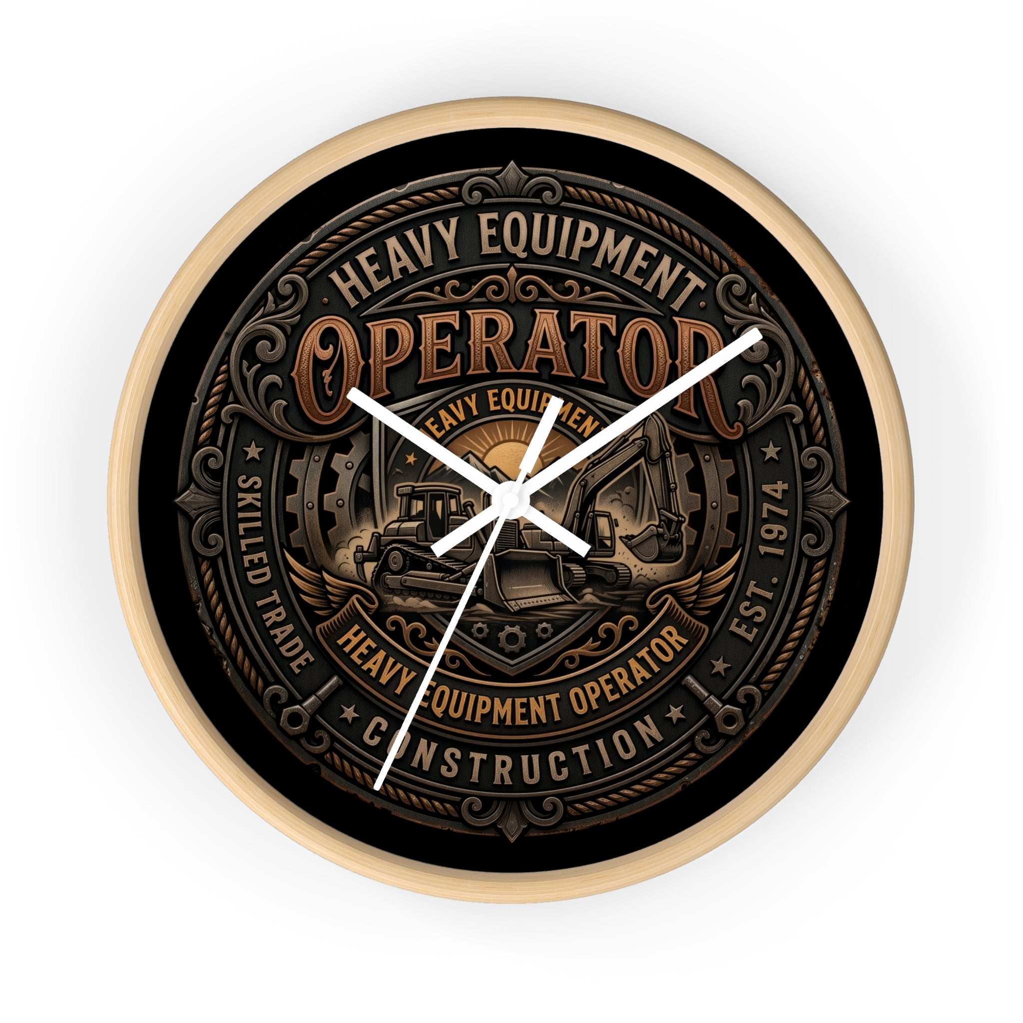 Heavy Equipment Operator Wall Clock — Construction Crew Vintage Badge Clock - DCA0386