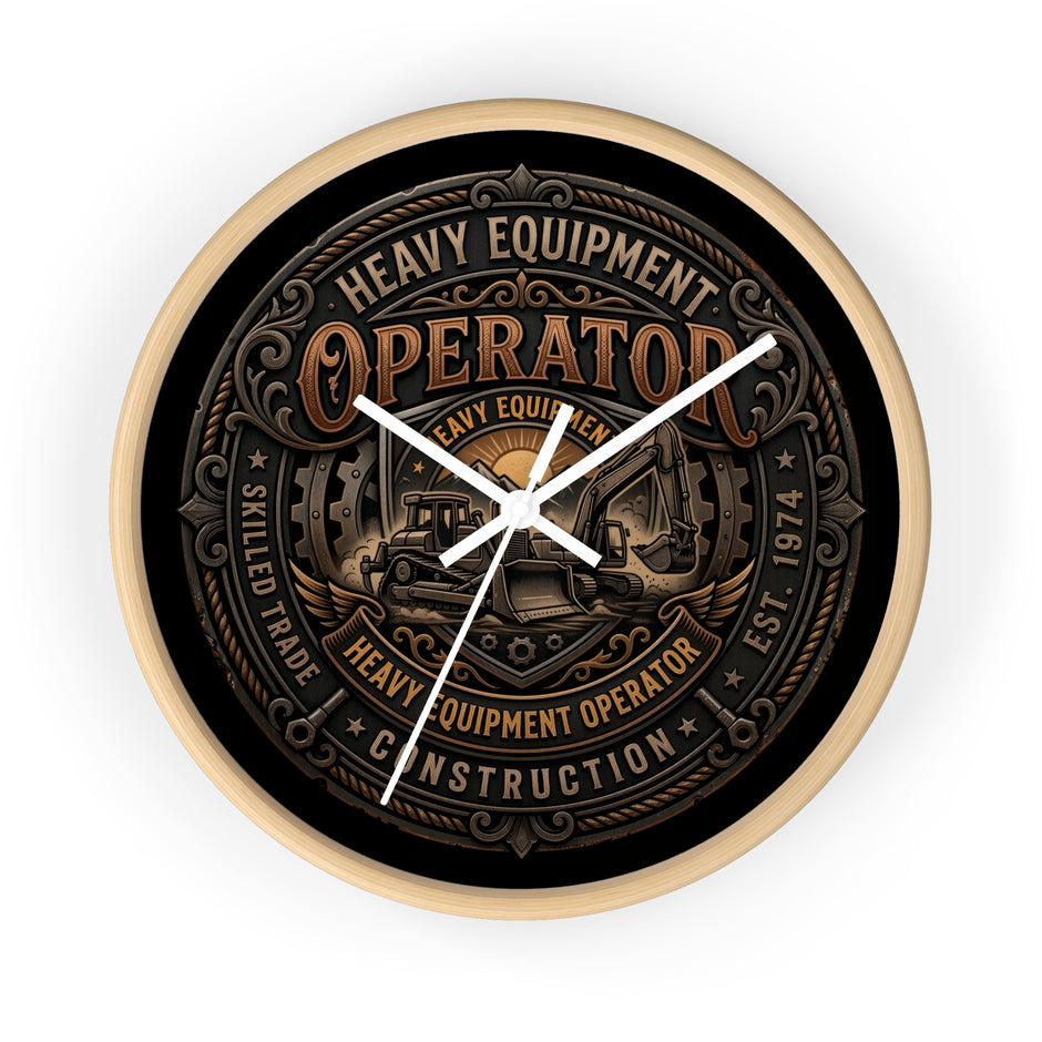 Heavy Equipment Operator Wall Clock — Construction Crew Vintage Badge Clock - DCA0386