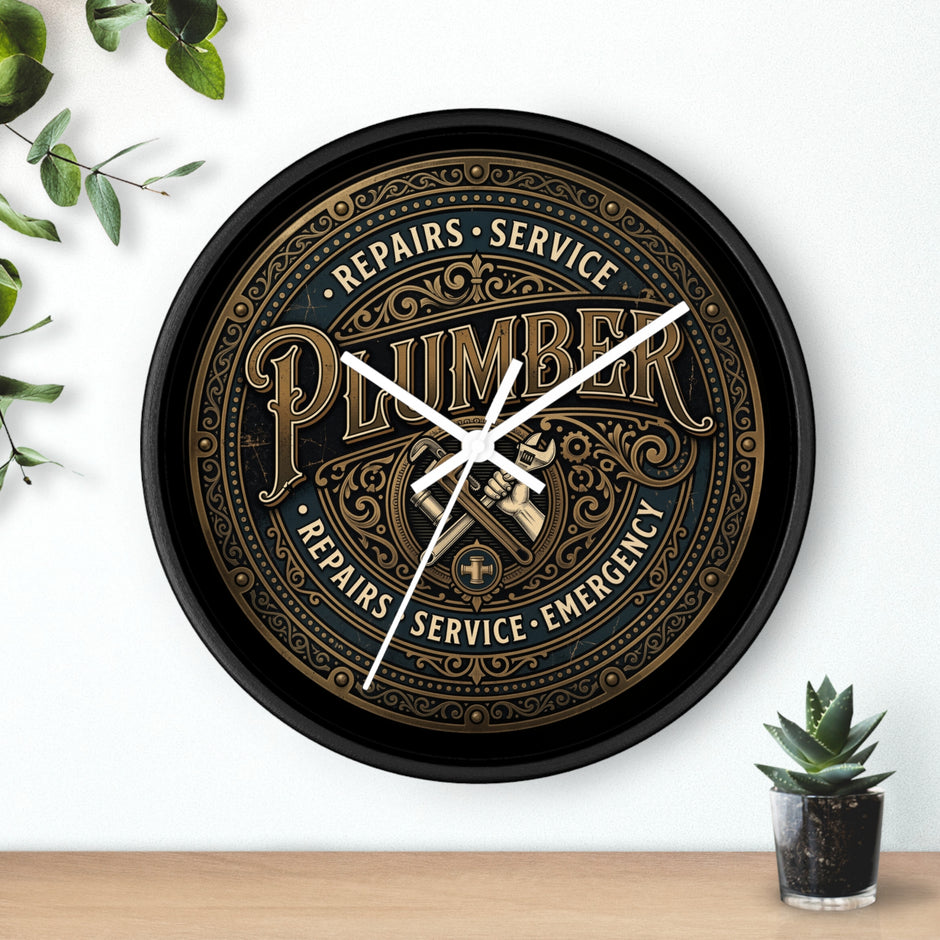 Plumber Vintage Emblem Wall Clock — Repairs • Service • Emergency - DCA0398