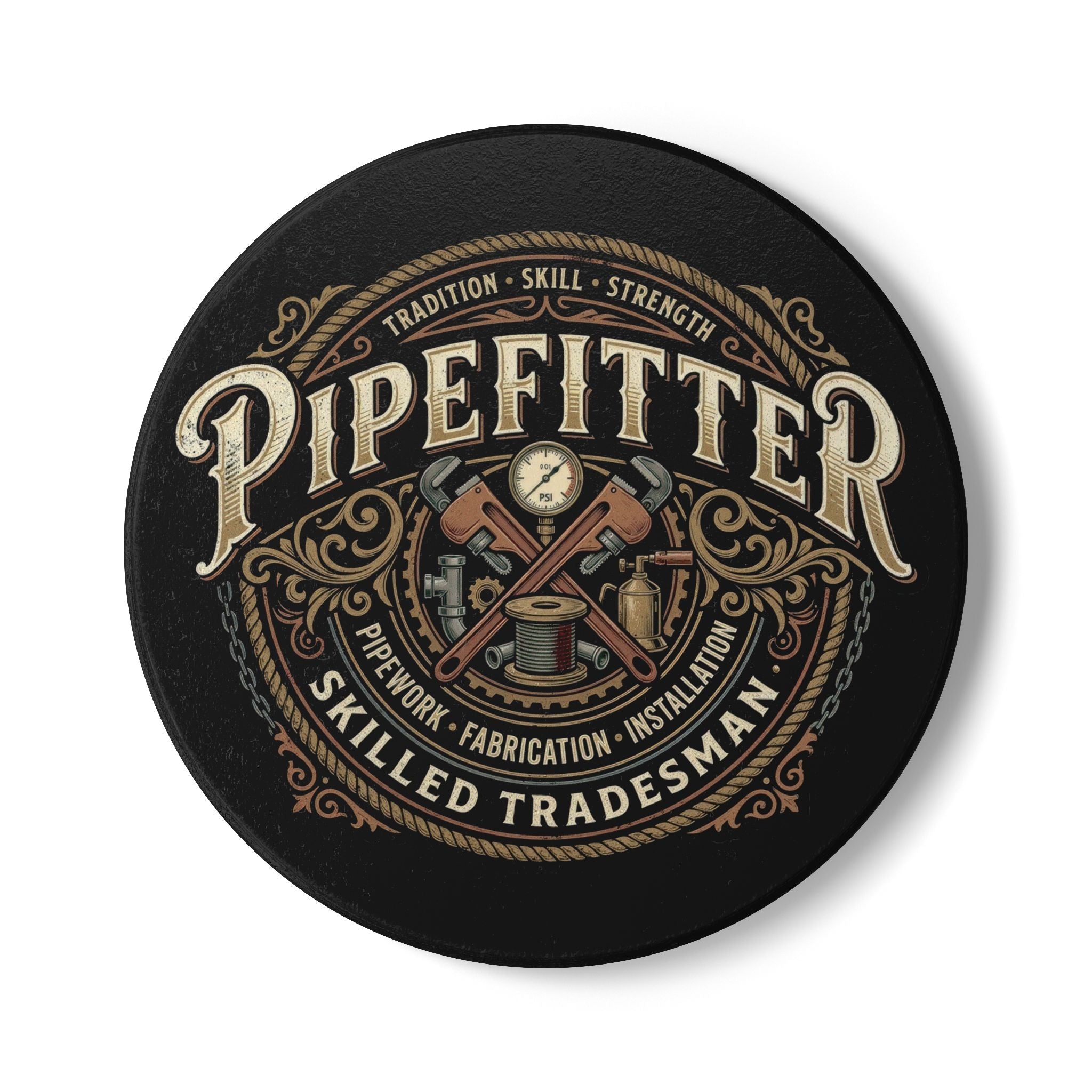Pipefitter Ceramic Coaster — Skilled Tradesman Vintage Plumbing Design - Pipefitter - DCA0237