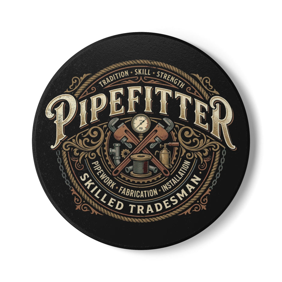 Pipefitter Ceramic Coaster — Skilled Tradesman Vintage Plumbing Design - Pipefitter - DCA0237