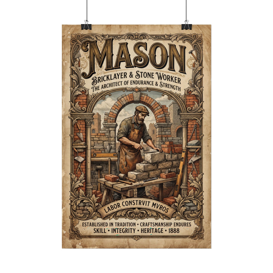 Mason Bricklayer Rolled Poster — Vintage Stoneworker Print - DCA0373