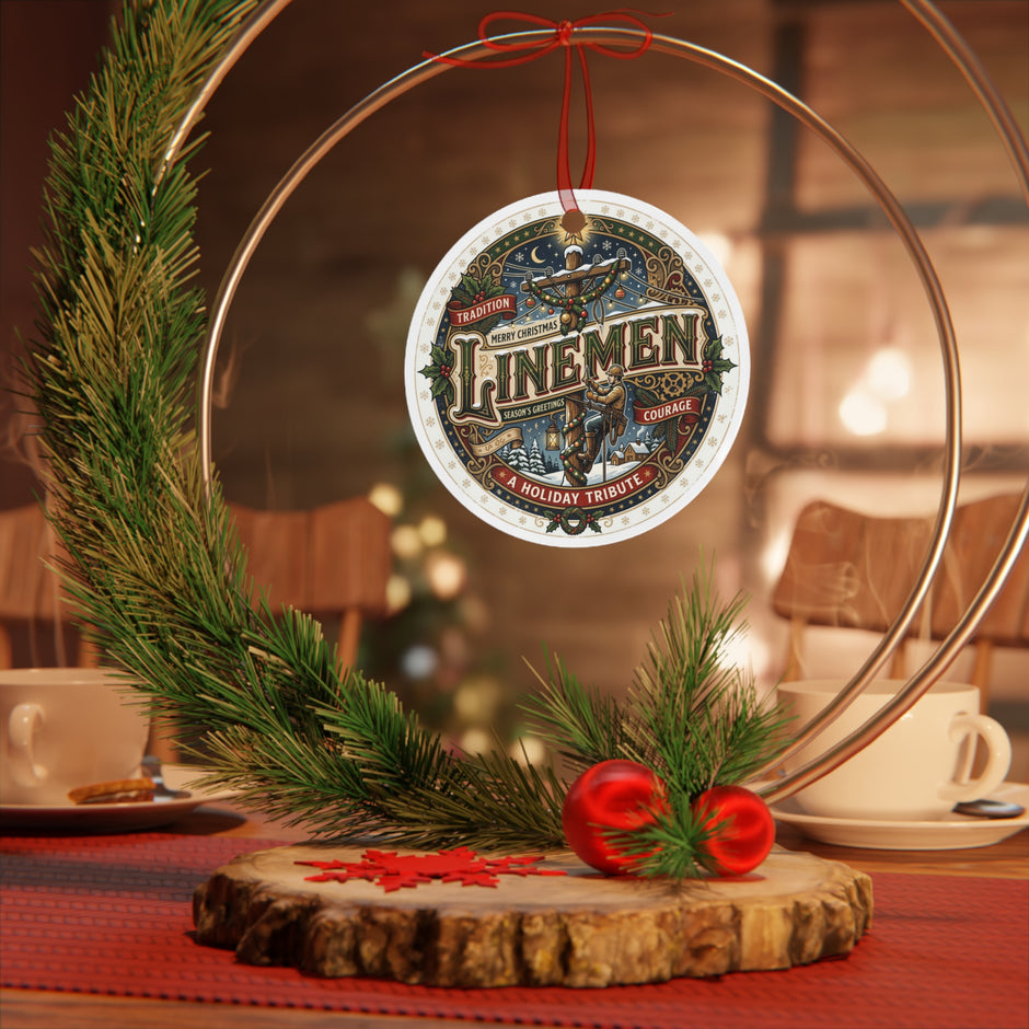 Linemen Christmas Metal Ornament — 'A Holiday Tribute' Vintage Holiday Tribute Ornament - DCA0449