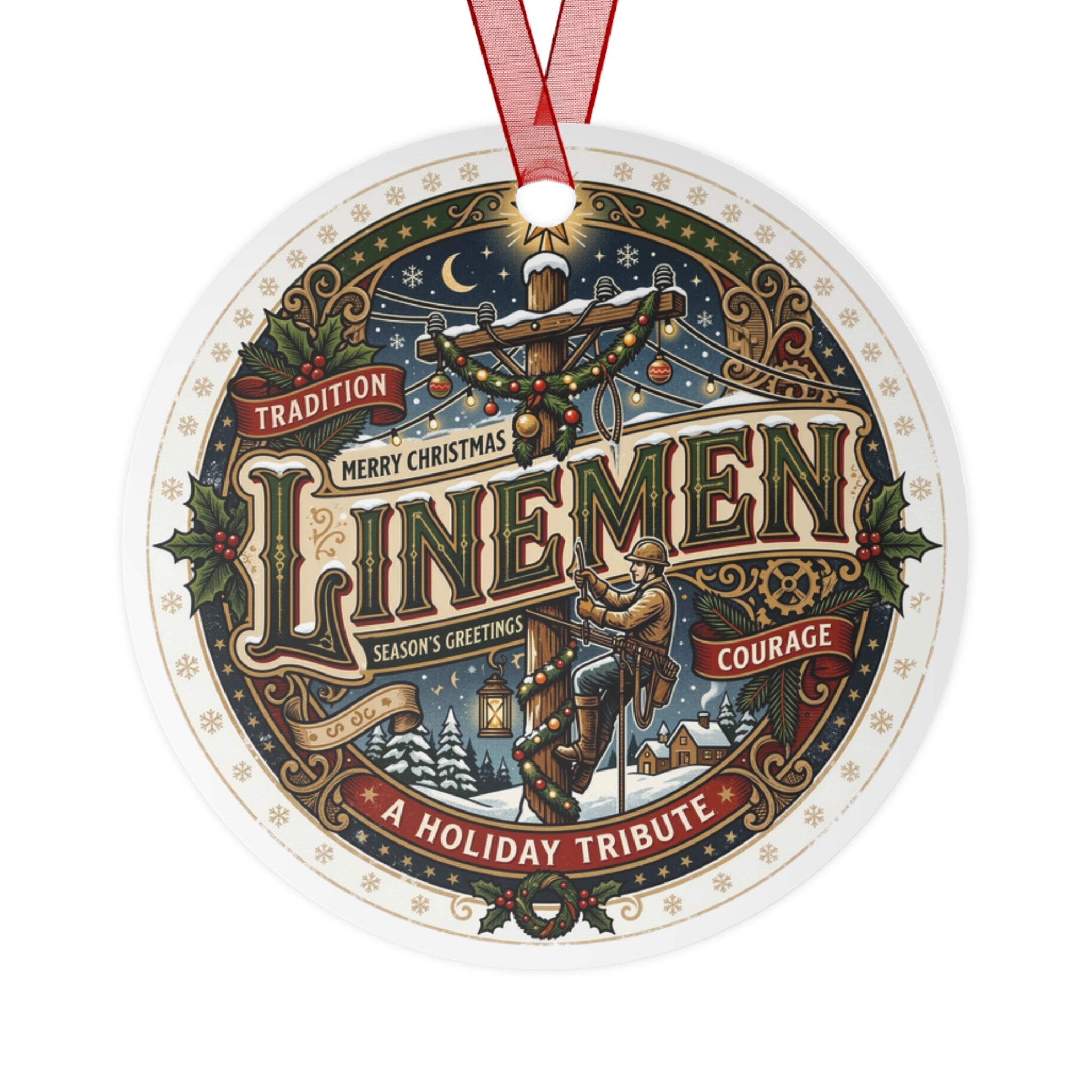 Linemen Christmas Metal Ornament — 'A Holiday Tribute' Vintage Holiday Tribute Ornament - DCA0449