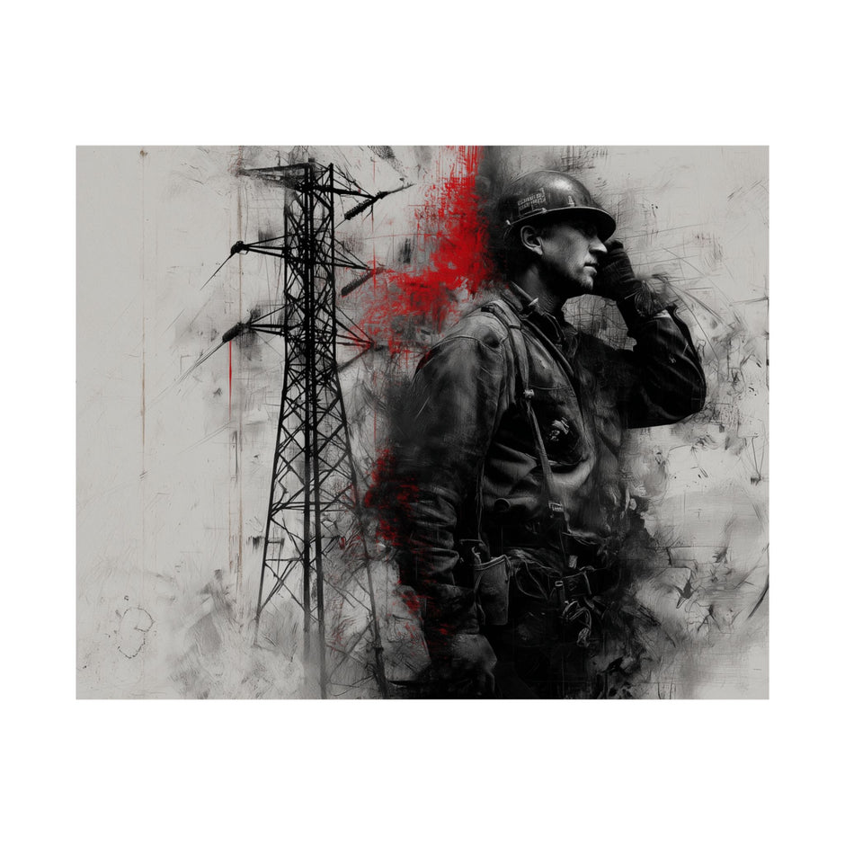 Electric Lineman Matte Poster — Industrial Worker Art Print (Horizontal)