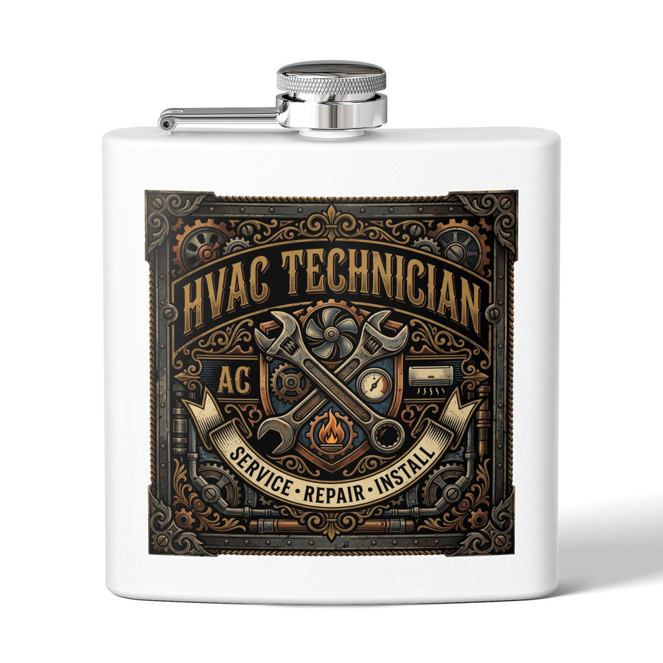 HVAC Technician 6oz Stainless Steel Flask — Service • Repair • Install Gift - DCA0423