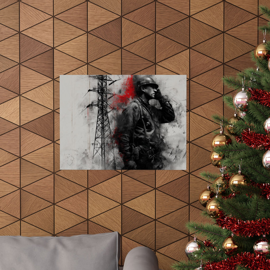 Electric Lineman Matte Poster — Industrial Worker Art Print (Horizontal)