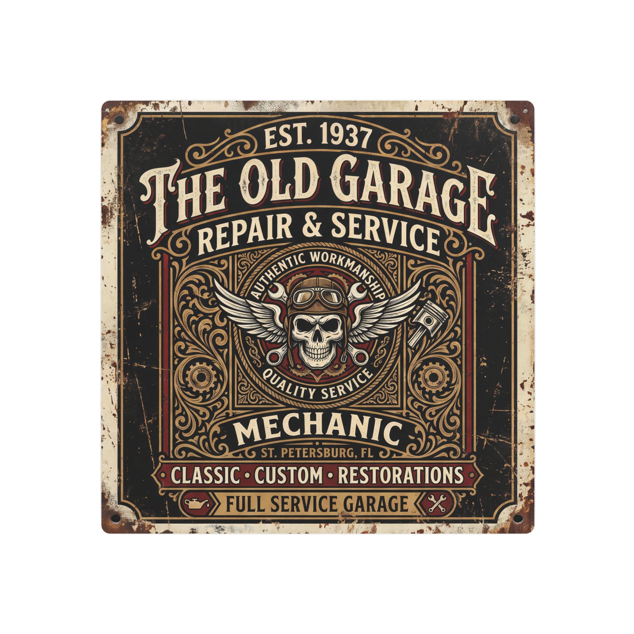 Mechanic - Vintage Mechanic Metal Sign — The Old Garage Repair & Service Wall Art - DCA0437
