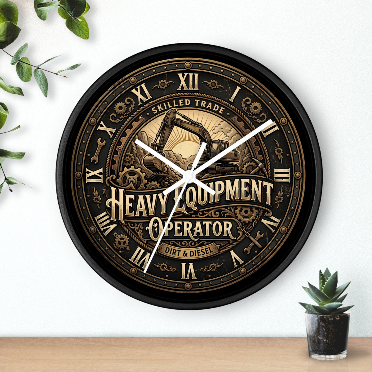 Heavy Equipment Operator Wall Clock — Vintage Excavator Garage & Workshop Decor - DCA0386