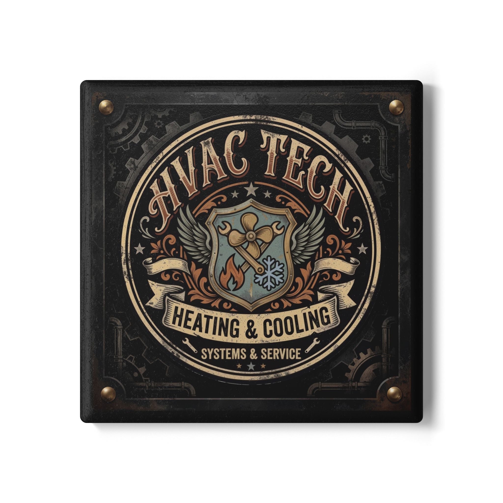 HVAC Tech Ceramic Coaster — Heating & Cooling Systems Crest - DCA0231
