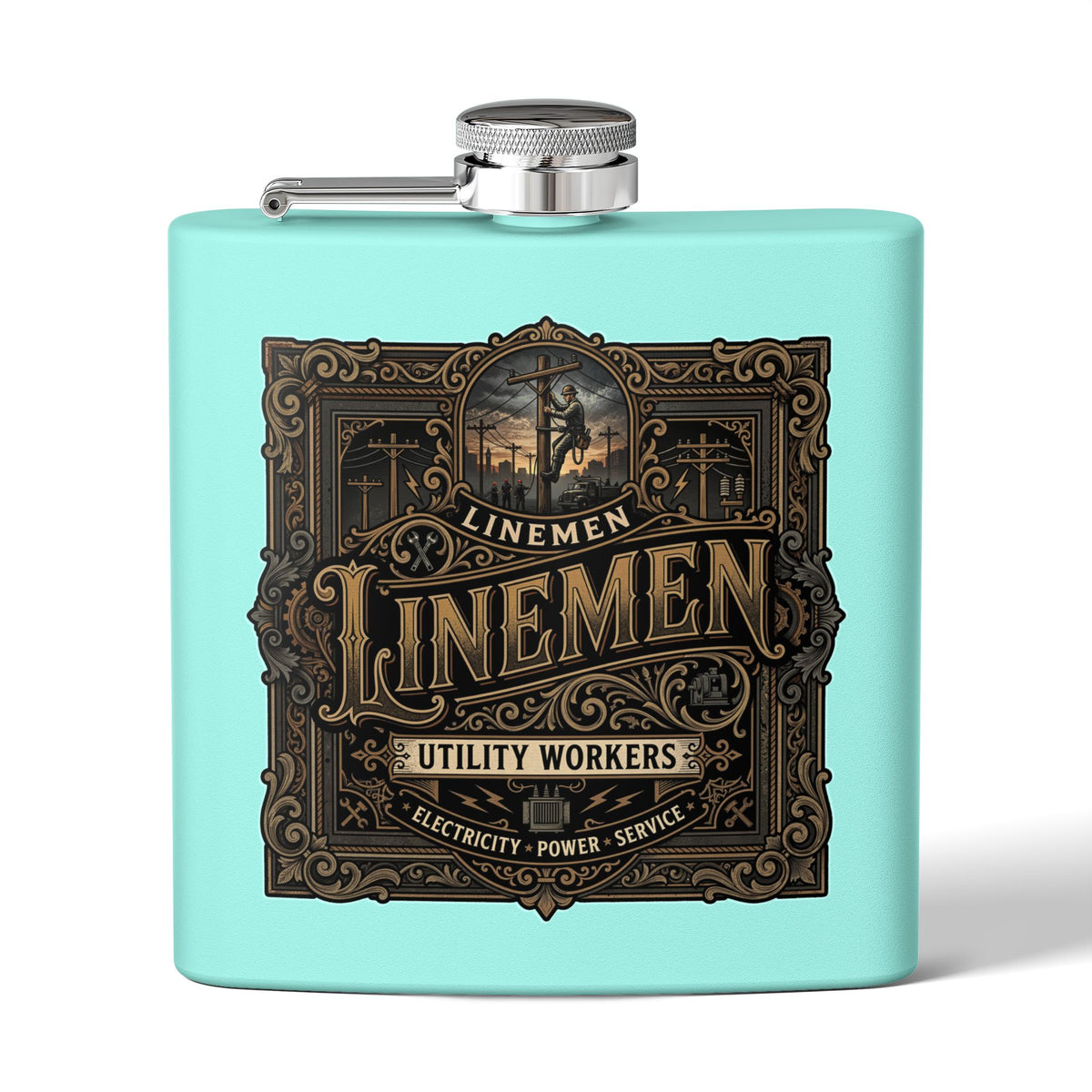 Linemen Utility Workers 6oz Stainless Steel Flask — Vintage Electrician Tribute - DCA0425
