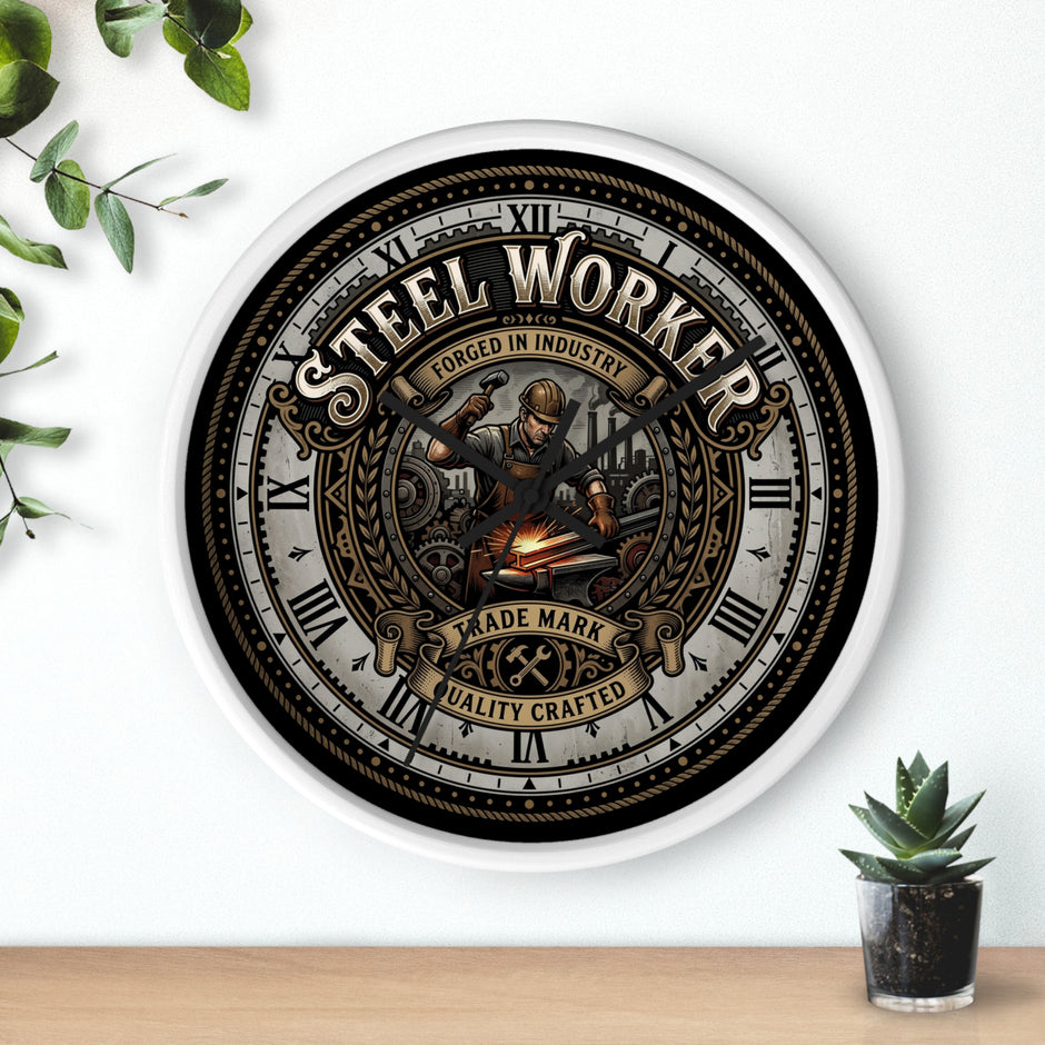 Steel Worker Wall Clock — Vintage Industrial Forge Clock - DCA0400