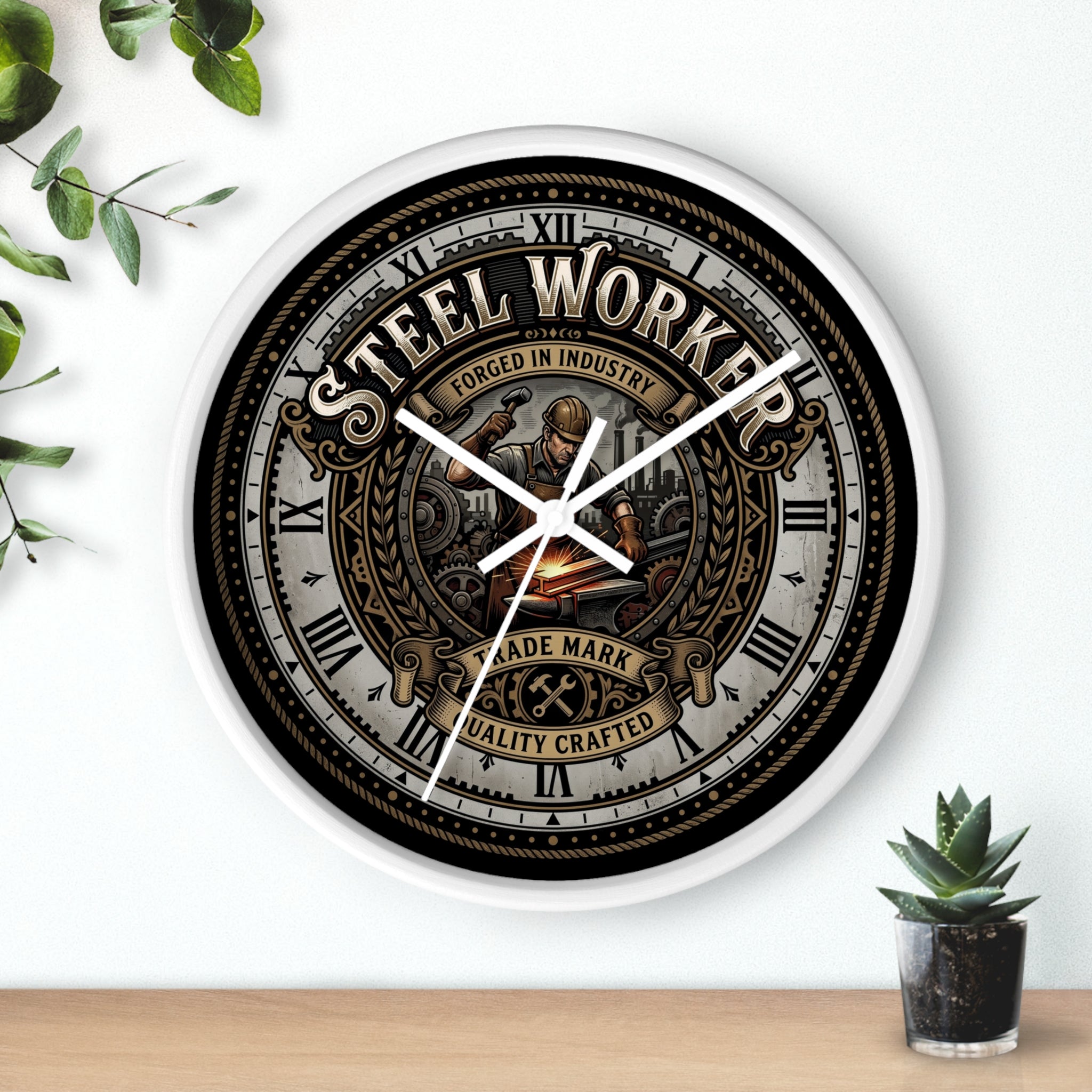 Steel Worker Wall Clock — Vintage Industrial Forge Clock - DCA0400