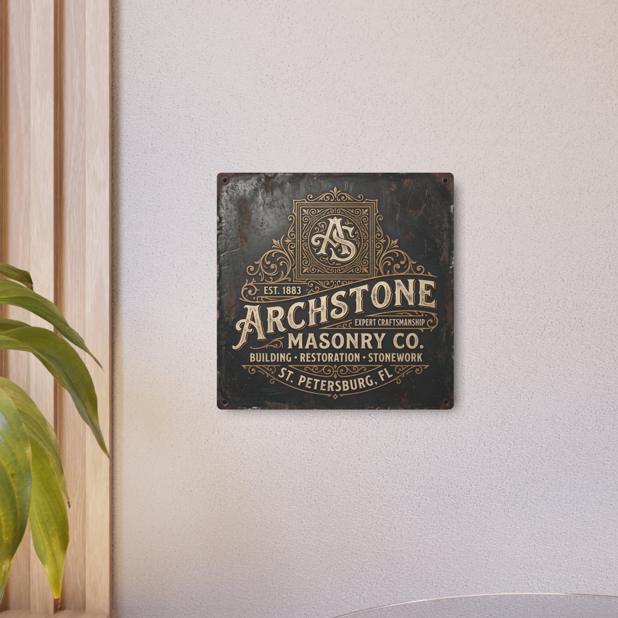 Mason - Archstone Masonry Co. Metal Sign – Vintage Industrial Masonry Plaque - DCA0436