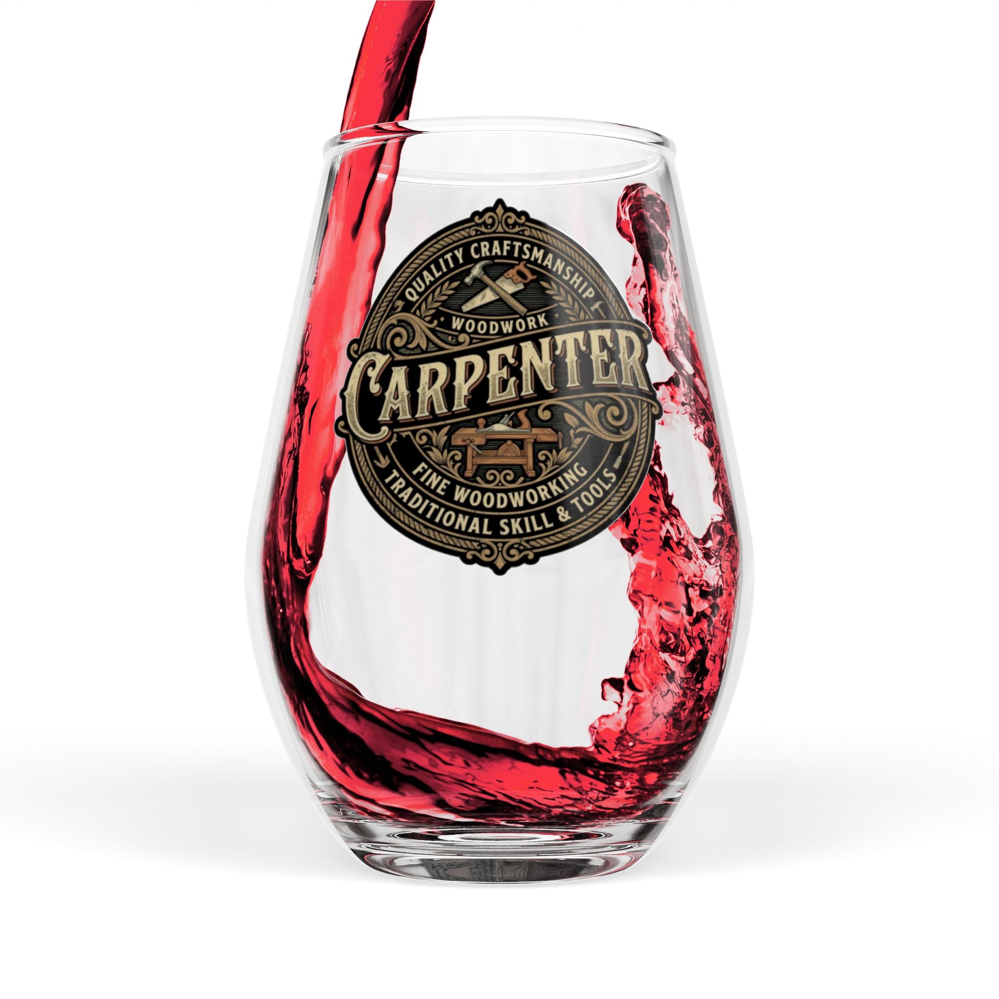 Carpenter Vintage Badge Stemless Wine Glass — 11.75oz - DCA0335