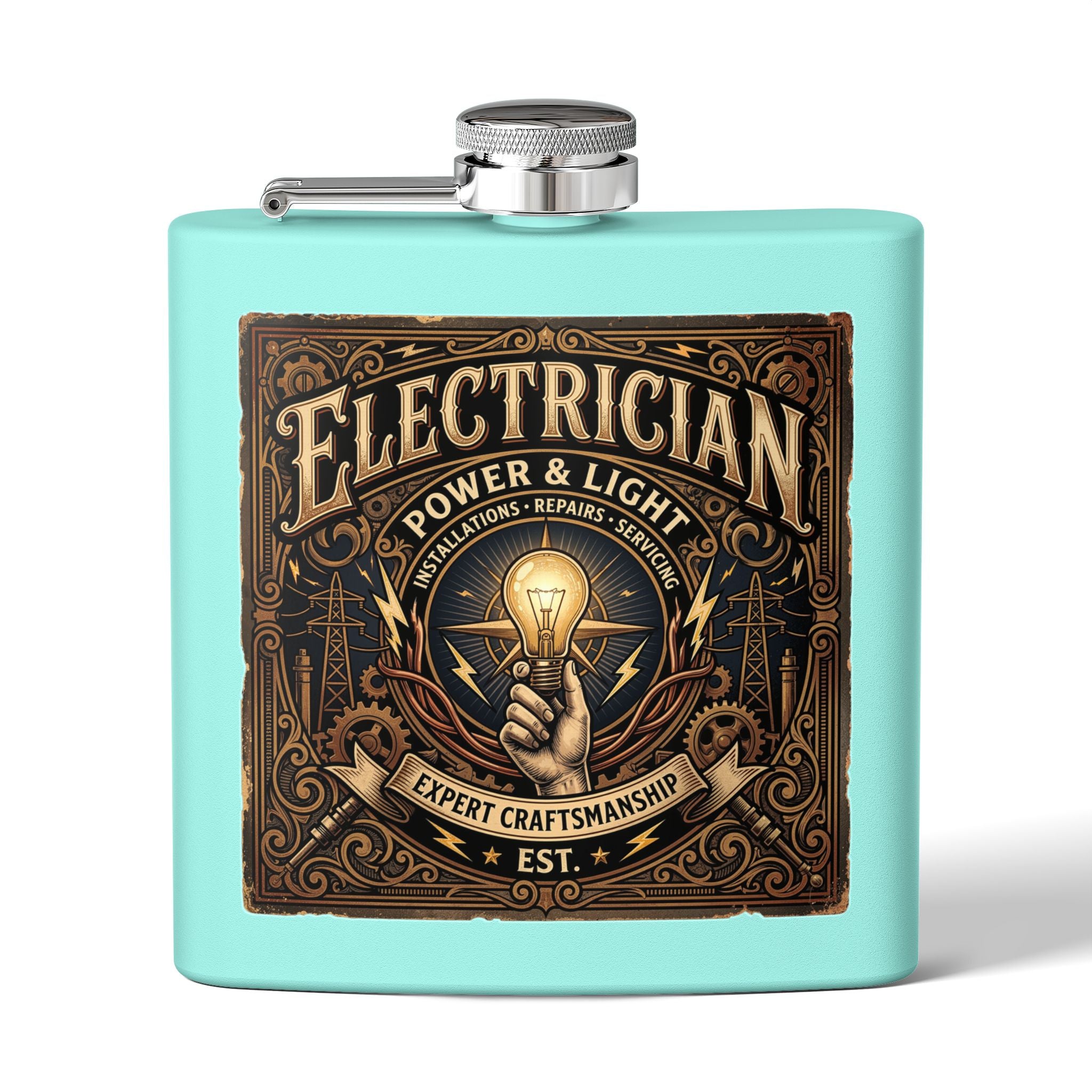 Electrician Licensed & Bonded Flask – 6oz Stainless Steel Hip Flask (Power • Lighting • Repairs) - DCA0421