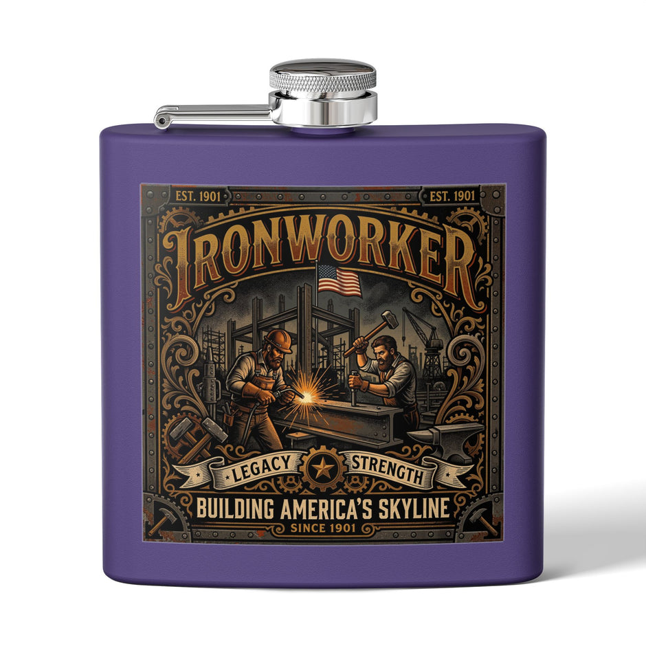 Ironworker Flask — 'Ironworker: Building America's Skyline' Stainless Steel 6oz Hip Flask - DCA0424