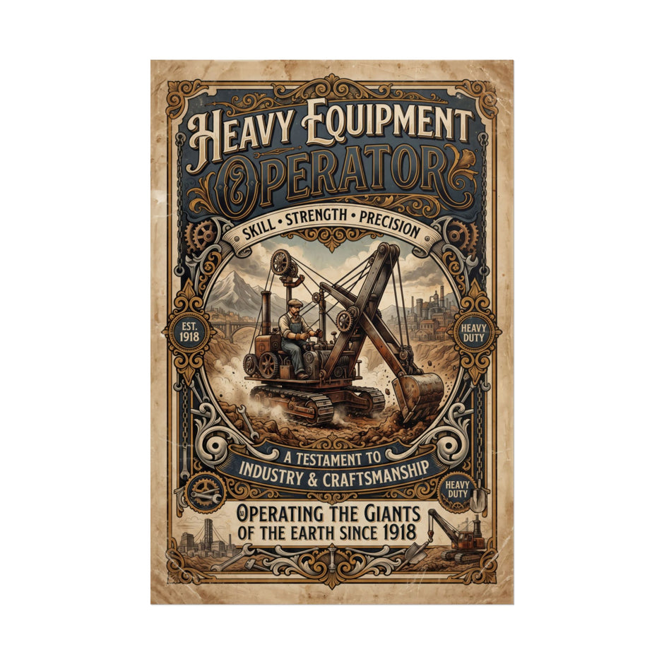 Heavy Equipment Operator Poster — Vintage Construction Rolled Wall Art - DCA0370