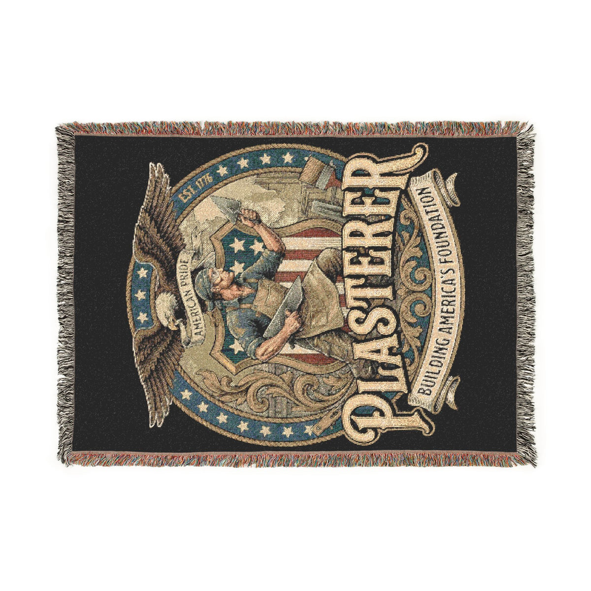 Plasterer Woven Blanket — Patriotic Throw Blanket with Vintage American Seal