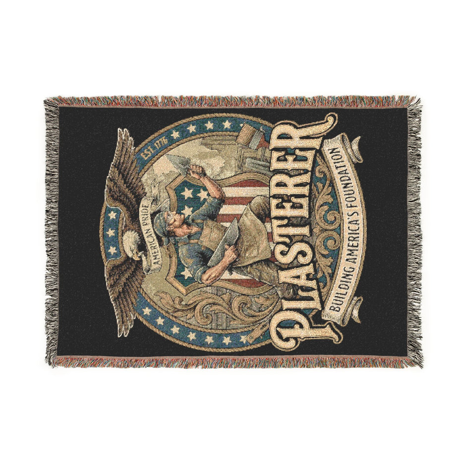 Plasterer Woven Blanket — Patriotic Throw Blanket with Vintage American Seal