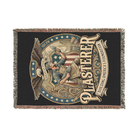 Plasterer Woven Blanket — Patriotic Throw Blanket with Vintage American Seal