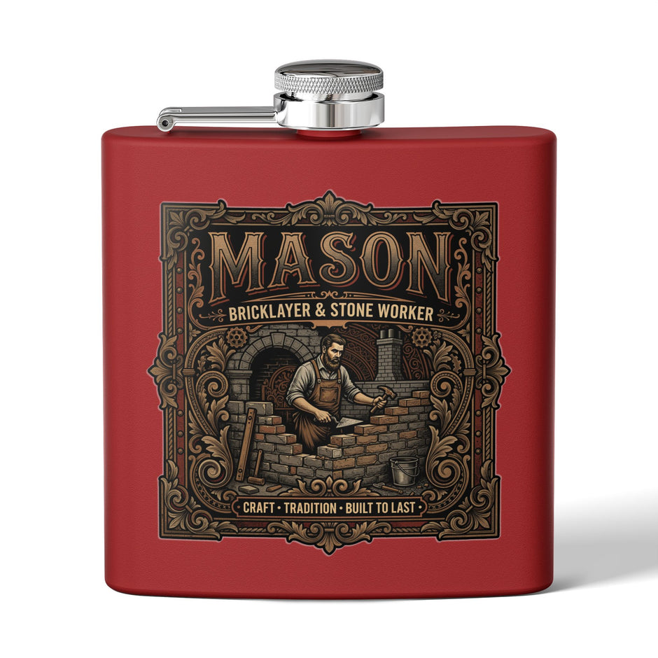 Mason Bricklayer 6oz Stainless Steel Flask – Vintage Stoneworker Design - DCA0427