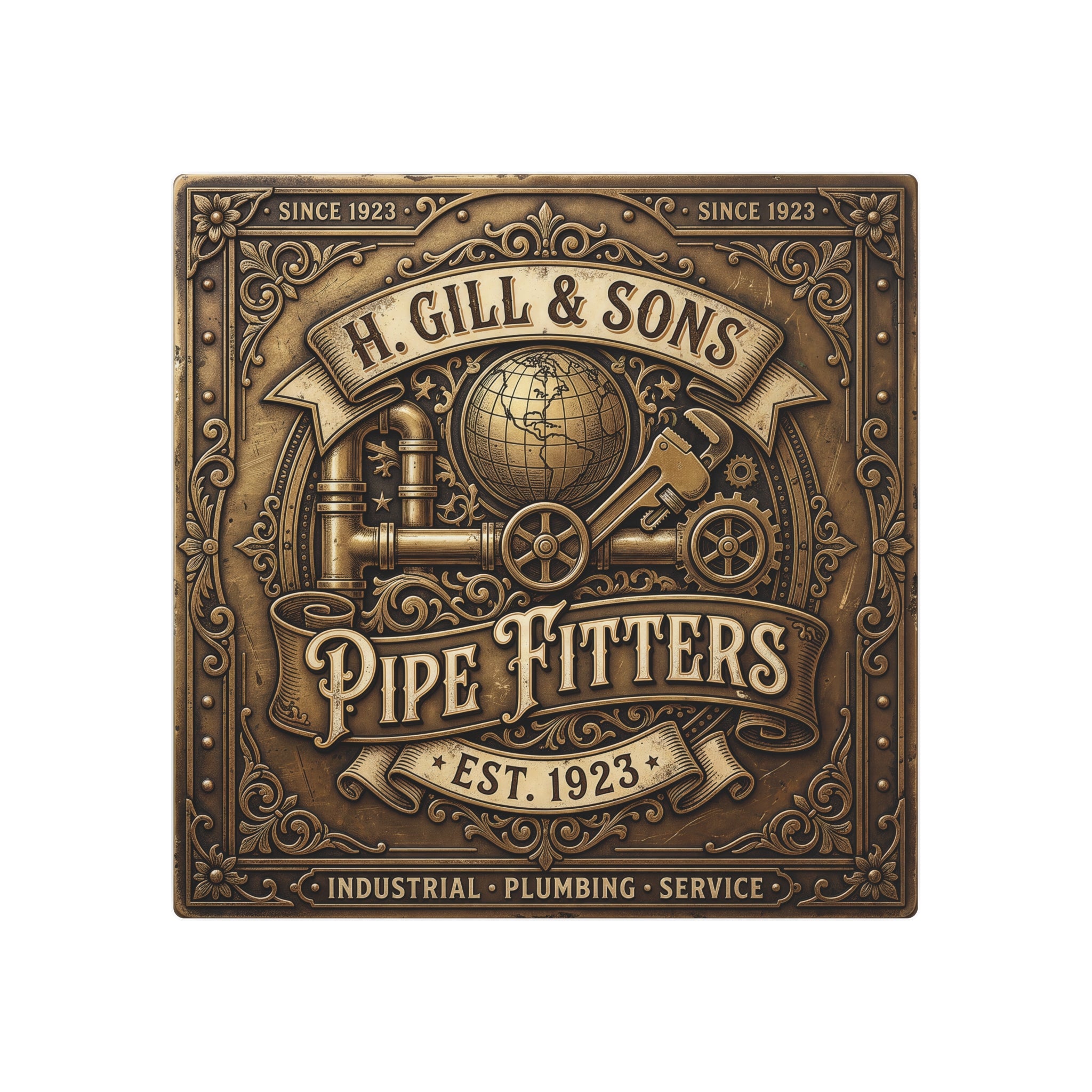 Pipefitters Metal Sign — H. Gill & Sons 1923 Industrial Wall Plaque - DCA0441