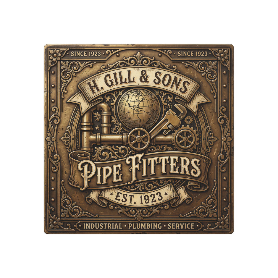 Pipefitters Metal Sign — H. Gill & Sons 1923 Industrial Wall Plaque - DCA0441