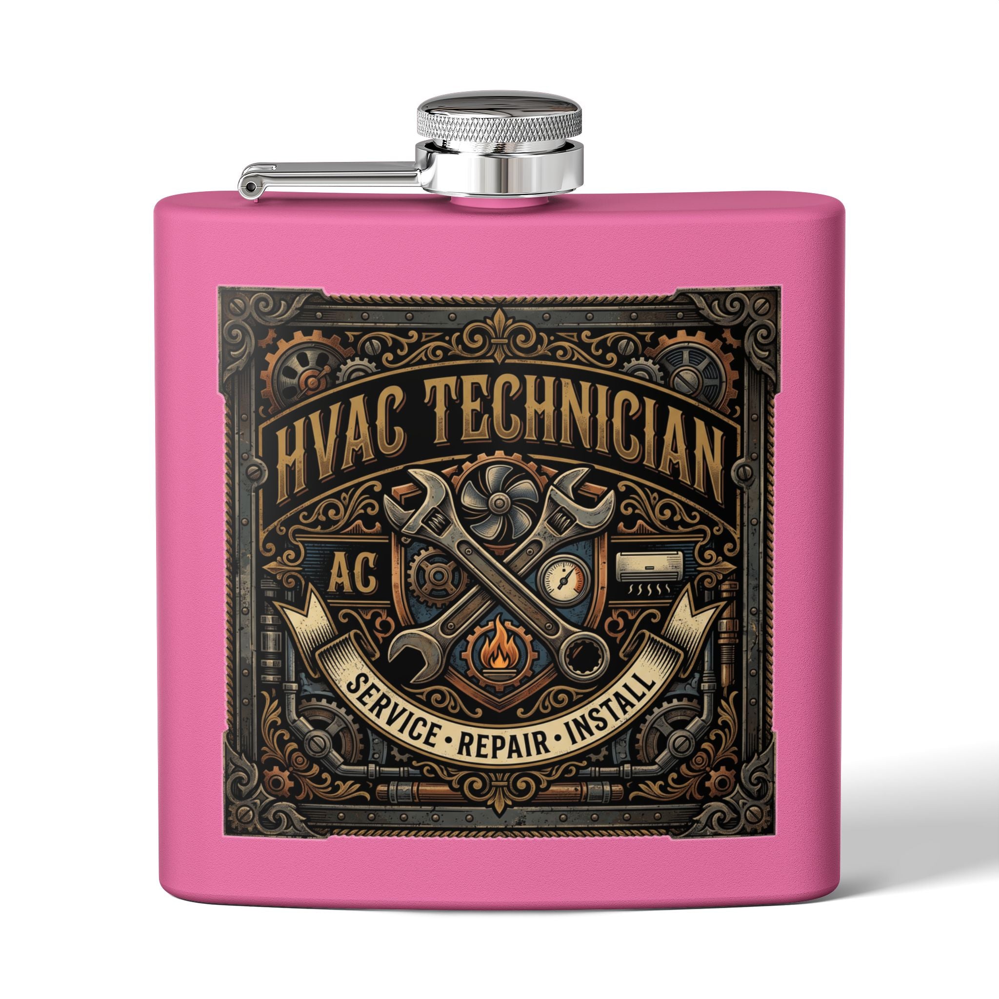 HVAC Technician 6oz Stainless Steel Flask — Service • Repair • Install Gift - DCA0423