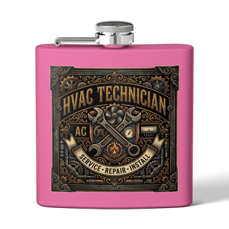 HVAC Technician 6oz Stainless Steel Flask — Service • Repair • Install Gift - DCA0423