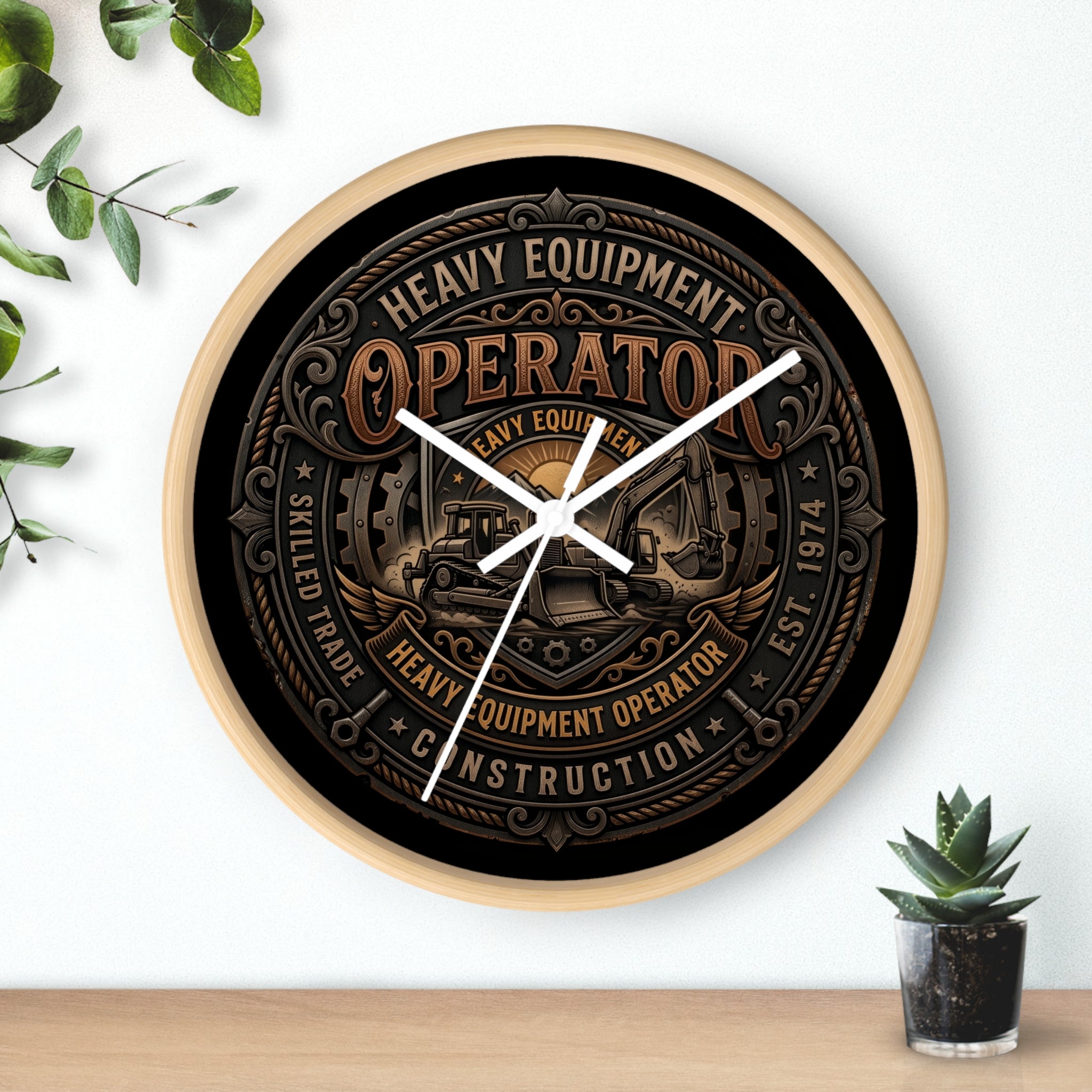 Heavy Equipment Operator Wall Clock — Construction Crew Vintage Badge Clock - DCA0386