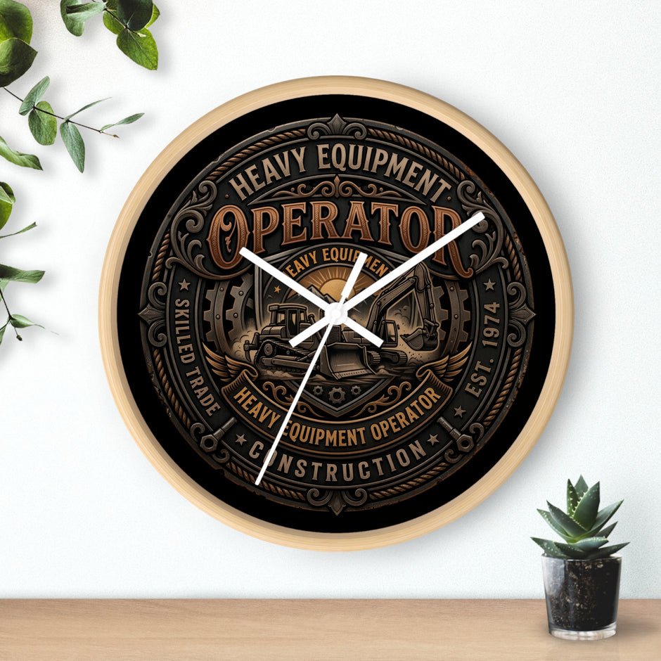 Heavy Equipment Operator Wall Clock — Construction Crew Vintage Badge Clock - DCA0386