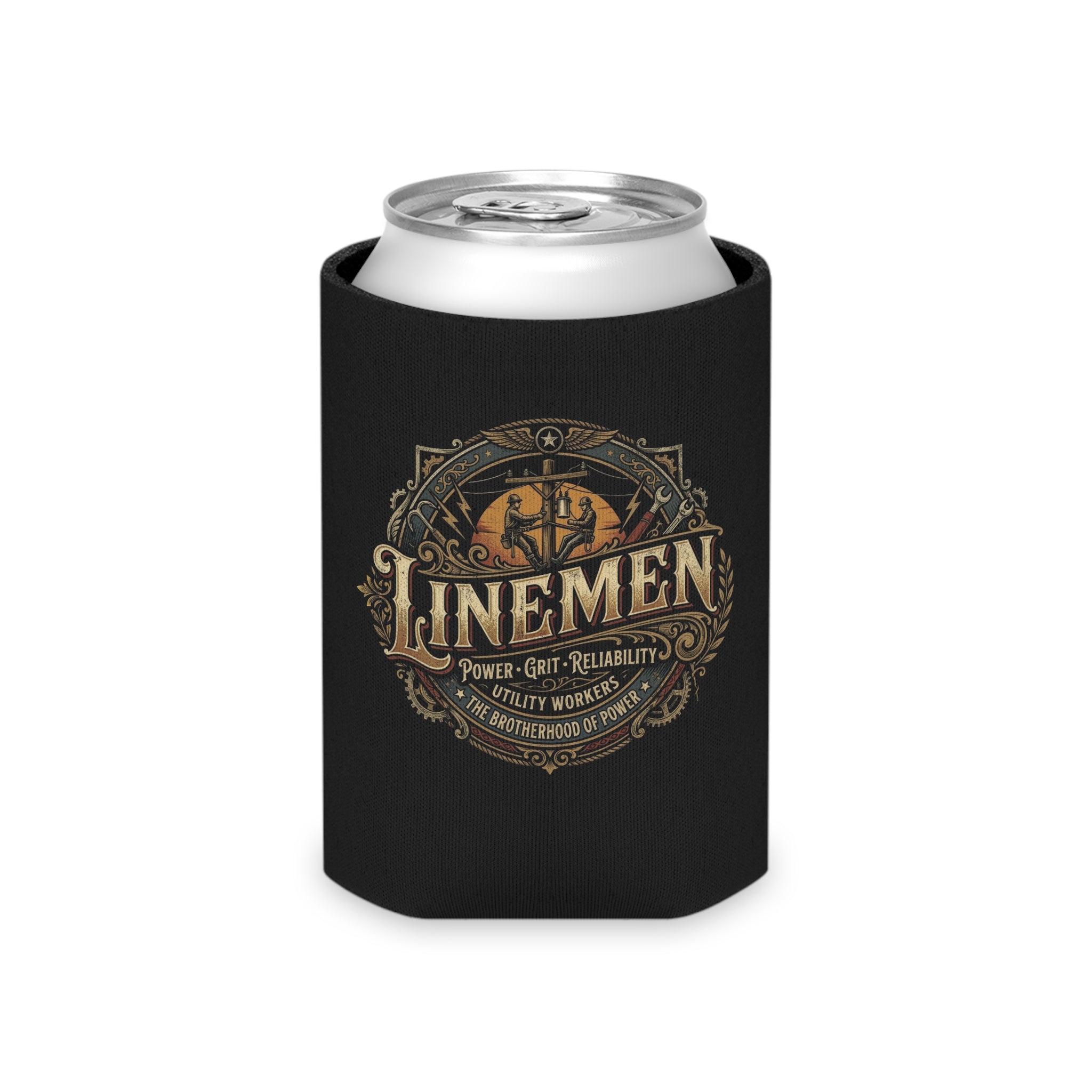 Linemen Vintage Emblem Can Cooler (Power • Grit • Reliability) - DCA0292