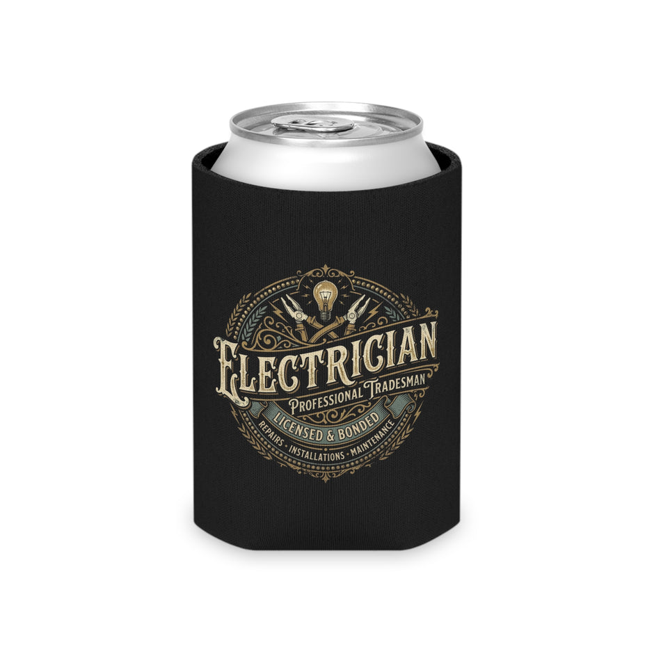 Electrician Can Cooler – Vintage Tradesman Logo Beverage Koozie - DCA0287