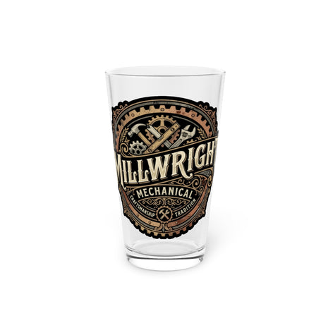 Millwright Mechanical Vintage Logo Pint Glass — 16oz Industrial Engineer Gift - DCA0187