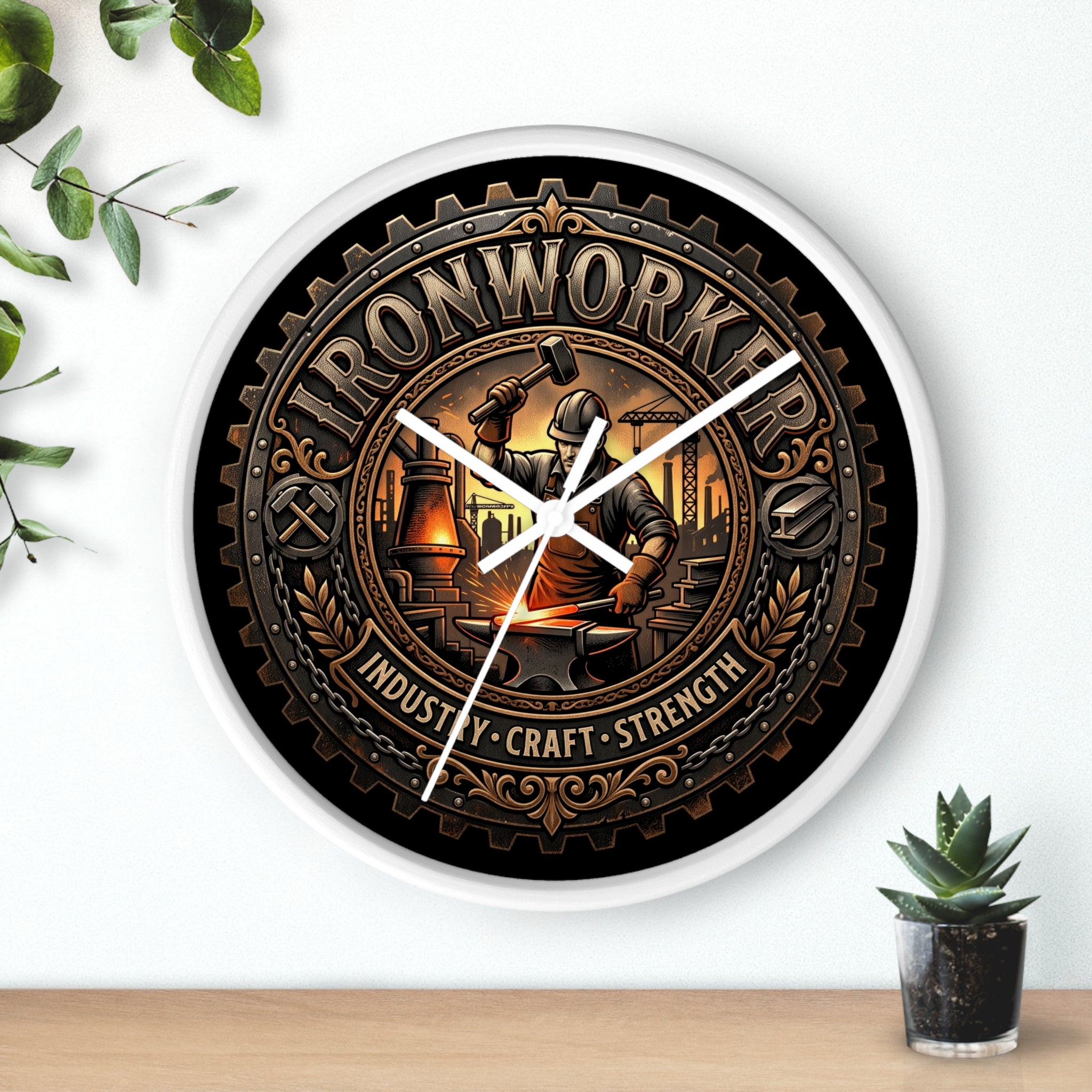 Ironworker Wall Clock — Vintage Industrial Forge Design (Industry • Craft • Strength) - DCA0388