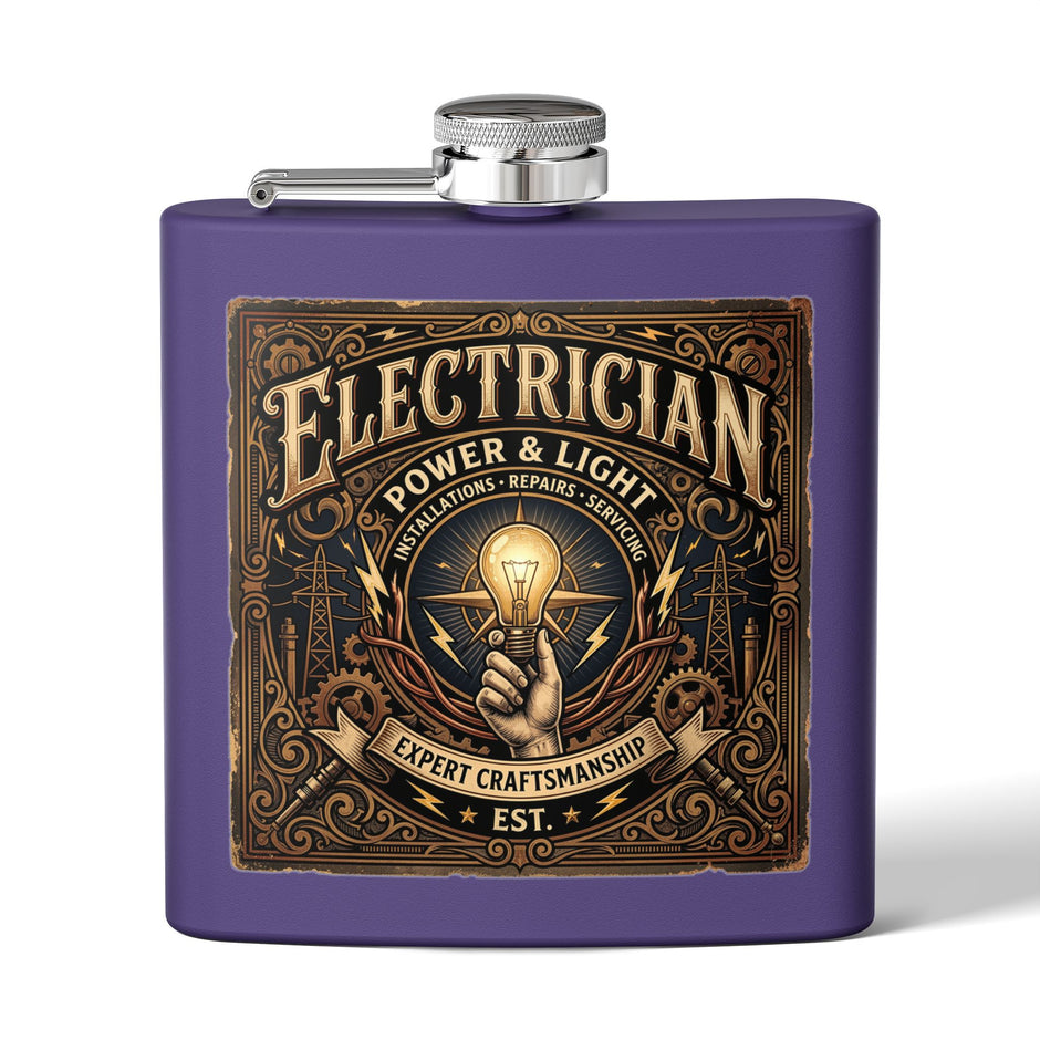 Electrician Licensed & Bonded Flask – 6oz Stainless Steel Hip Flask (Power • Lighting • Repairs) - DCA0421