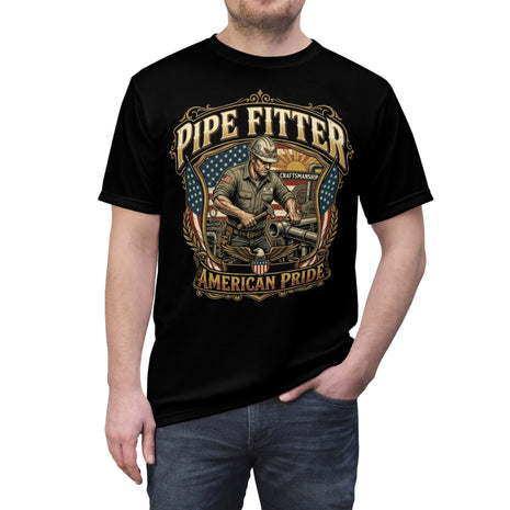 Pipe Fitter American Pride Tee — Vintage Patriotic Tradesman T-Shirt - DCA0332