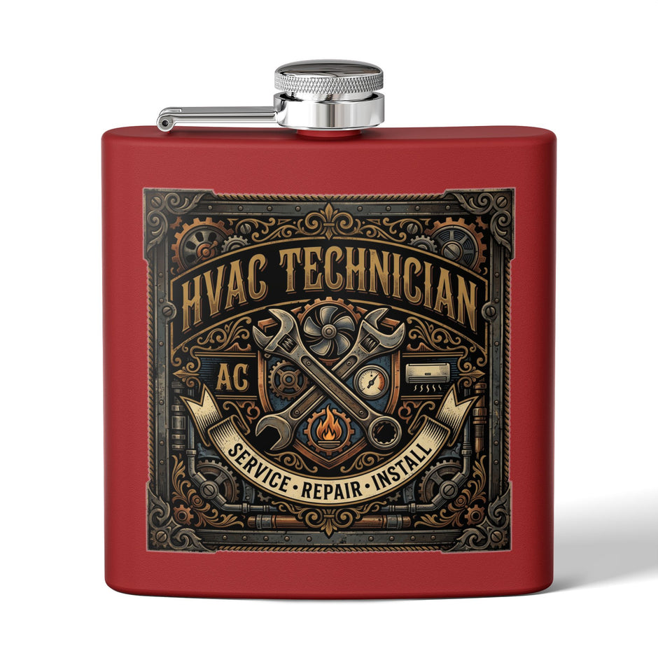 HVAC Technician 6oz Stainless Steel Flask — Service • Repair • Install Gift - DCA0423