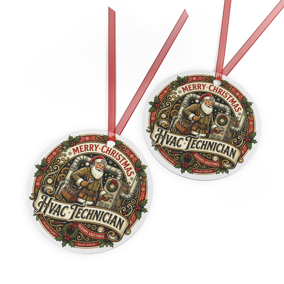 HVAC Technician Christmas Metal Ornament — Merry Christmas Santa HVAC Holiday Decoration - DCA0447