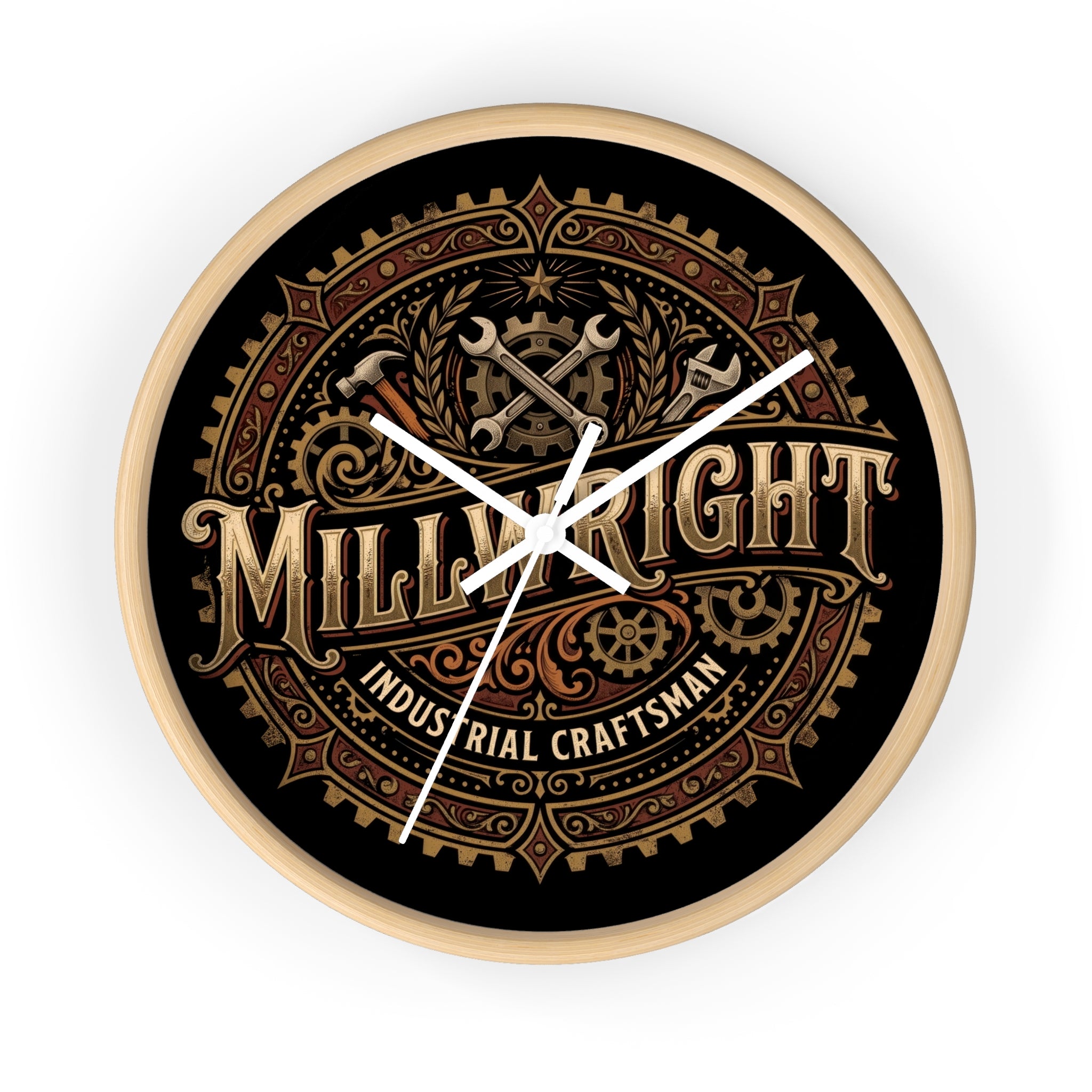 Millwright Industrial Wall Clock — Steampunk Gear Emblem - DCA0392