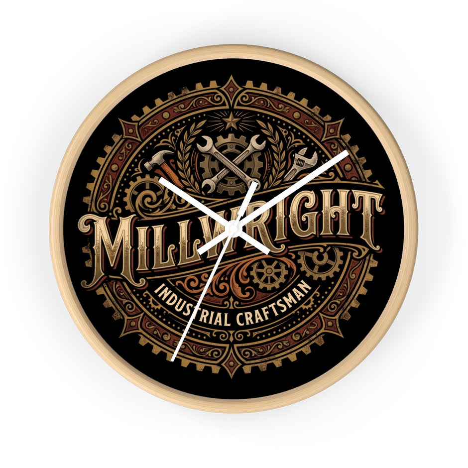 Millwright Industrial Wall Clock — Steampunk Gear Emblem - DCA0392