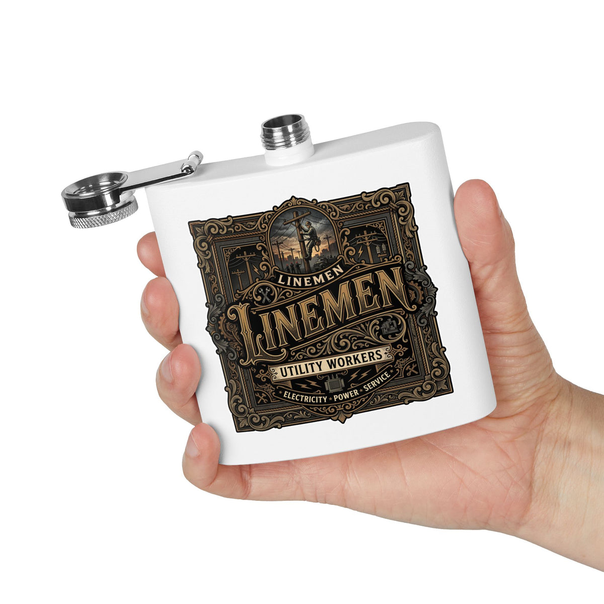Linemen Utility Workers 6oz Stainless Steel Flask — Vintage Electrician Tribute - DCA0425