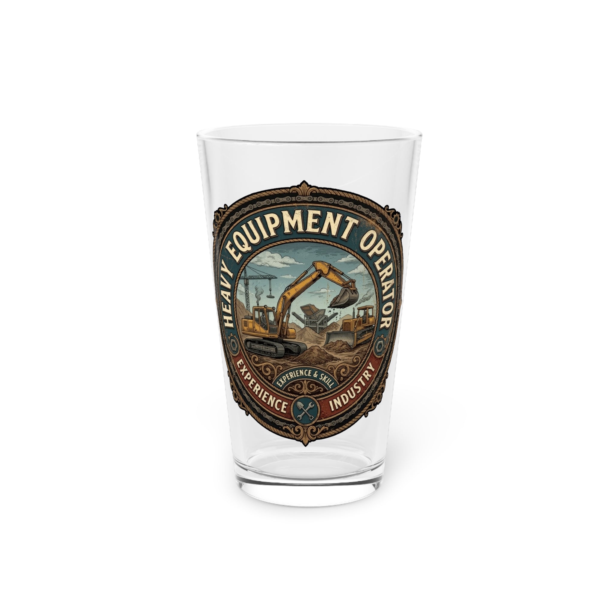 Heavy Equipment Operator Pint Glass – 16oz Construction Excavator Beer Glass - DCA0262